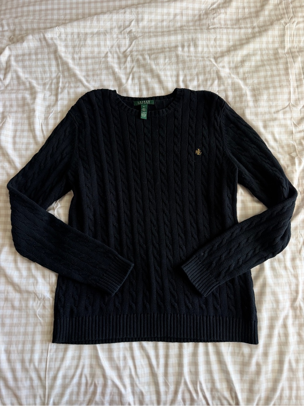 Lauren Ralph Lauren Black Cable Knit Long Sleeve Sweater (XL)